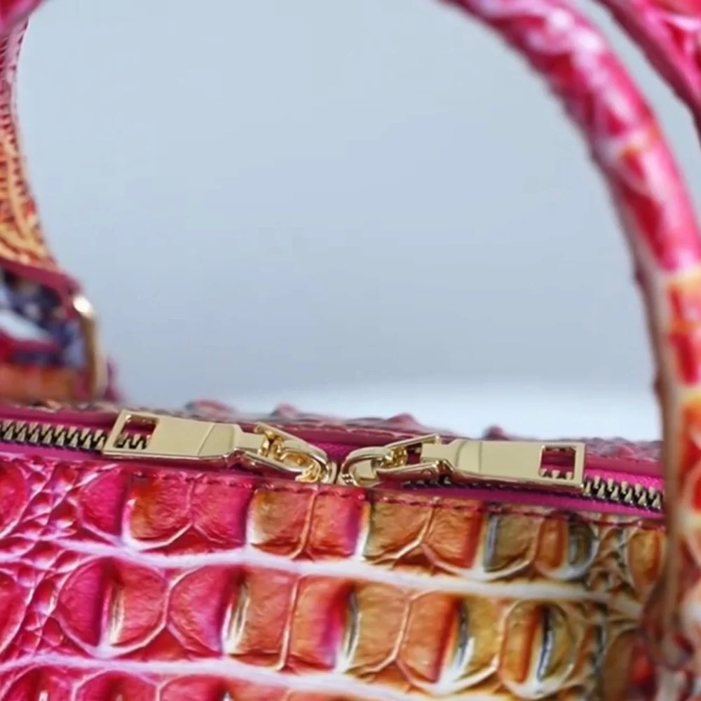 Luxury Crocodile Pattern Handbag, Classic Boston Bag Style